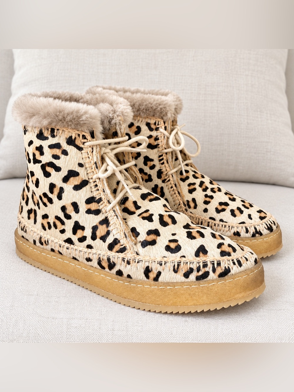 Laidback London Argo Crochet Leopard Calf Hair Boots EU 39